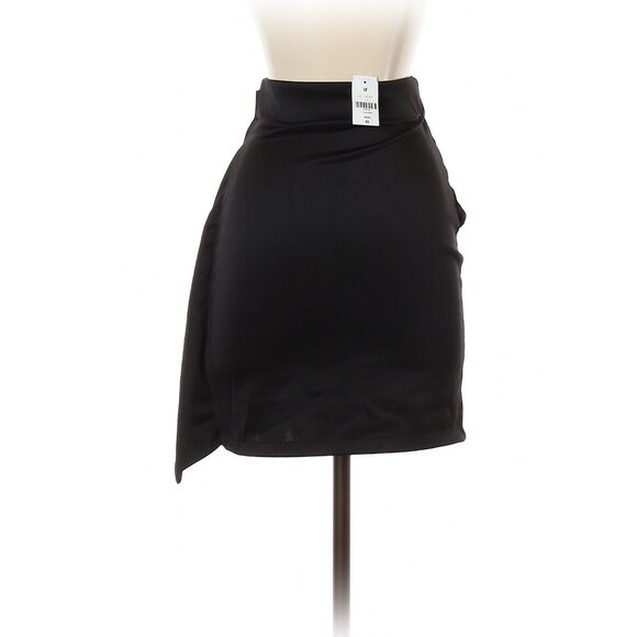 LF Love Black Double-Knit Mini Skirt with Mock Wrap Overlay-Size S - Picture 2 of 6